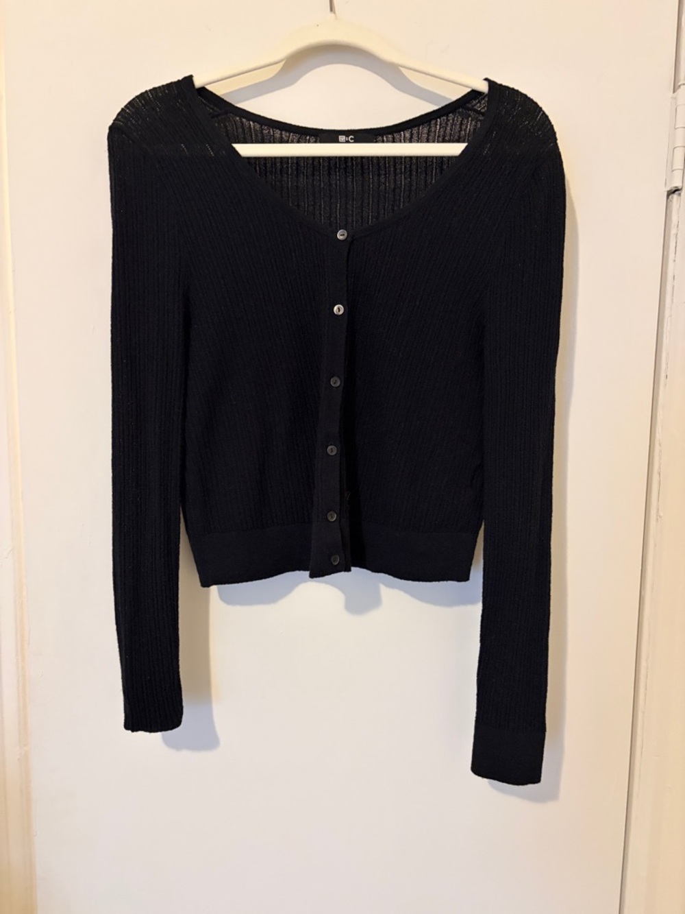 Black Ribbed Button-Up Cardigan Size Small